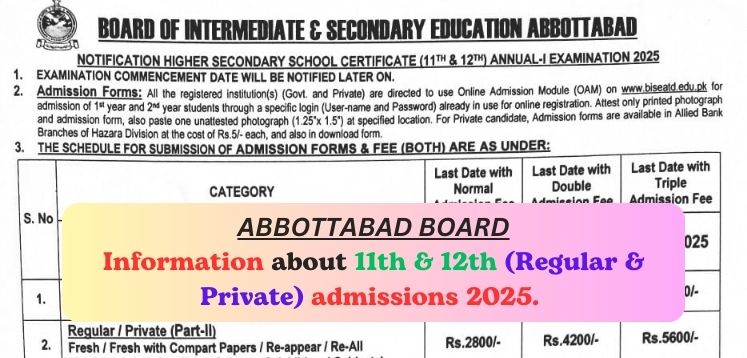 Abbottabad Board Admission 2025: Complete Guide to HSSC Registration and Fees